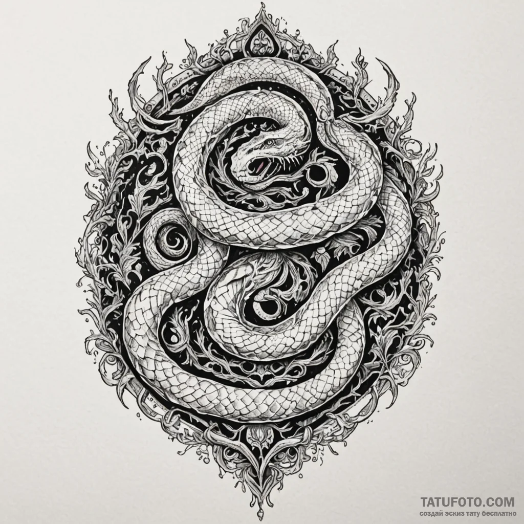 Night serpent beneath frozen relic, artistic... - эскиз тату (№1750184296_0, 17.06.2025 18:18) — Tatufoto.com