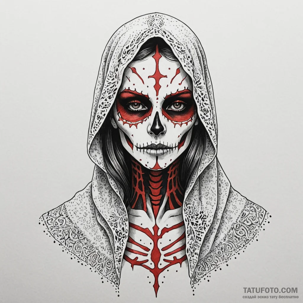 Veiled widow with a subtle, skeletal face und... - эскиз тату (№1750184360_0, 17.06.2025 18:19) — Tatufoto.com