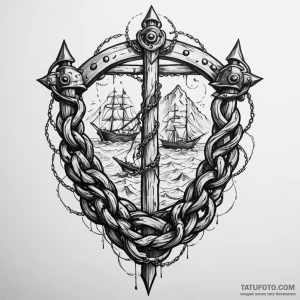Orcish chains coiled around gate, tattoo sket... - эскиз тату (№1750186022_0, 17.06.2025 18:47) — Tatufoto.com