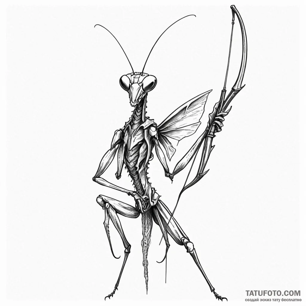 Praying mantis with scythes of polished steel... - эскиз тату (№1750186085_0, 17.06.2025 18:48) — Tatufoto.com