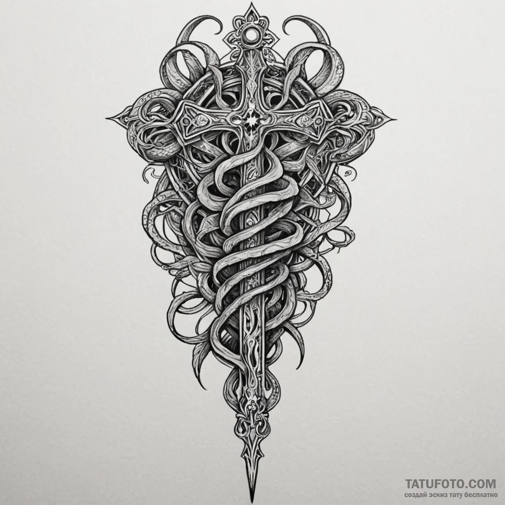 Dagger wrapped in spectral serpent, artistic... - эскиз тату (№1750186212_0, 17.06.2025 18:50) — Tatufoto.com