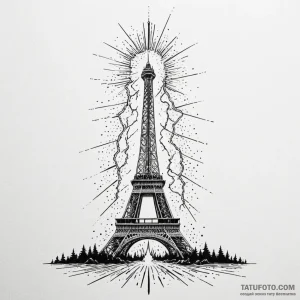 Eiffel tower shown as a tesla coil, dischargi... - эскиз тату (№1750186277_0, 17.06.2025 18:51) — Tatufoto.com