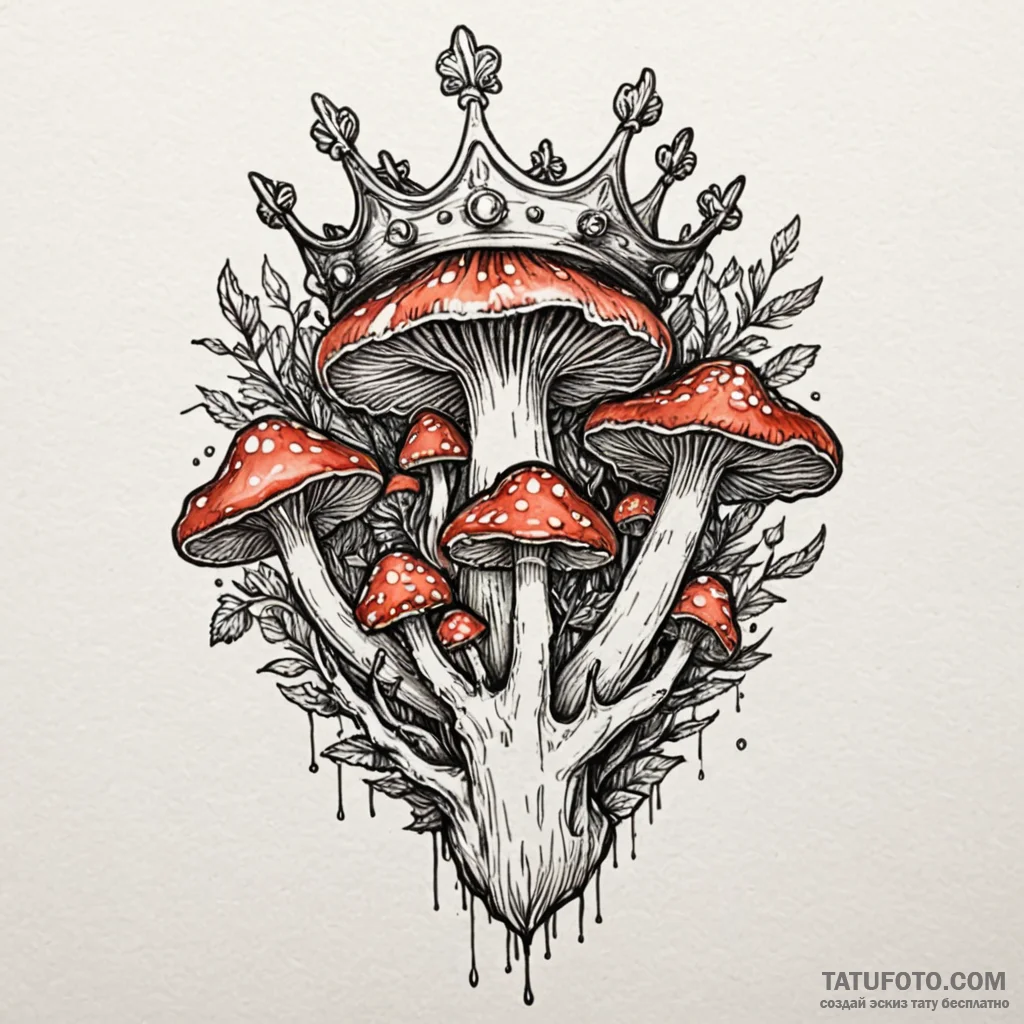 Mushroom bloom devouring crown, artistic tatt... - эскиз тату (№1750187240_0, 17.06.2025 19:07) — Tatufoto.com