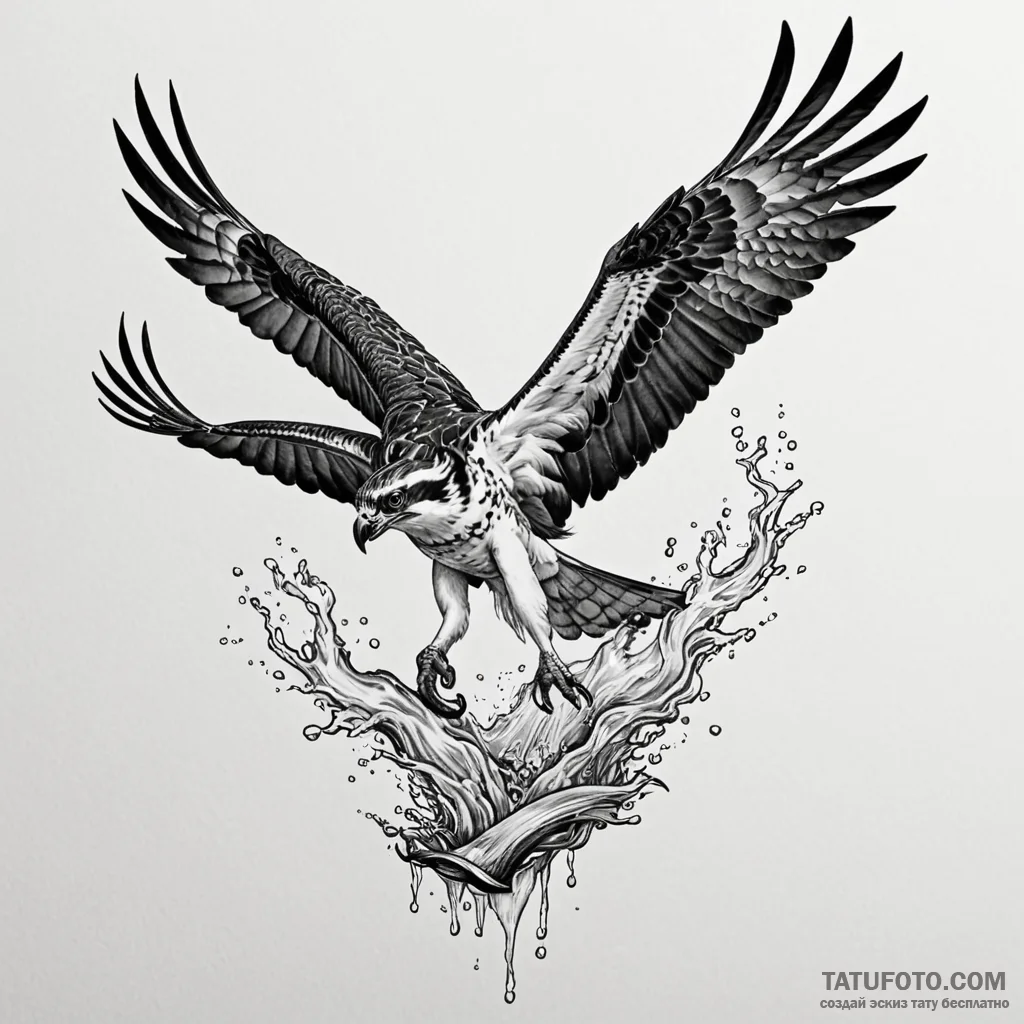 Osprey catching a fish, symbolizing decisive... - эскиз тату (№1750188152_0, 17.06.2025 19:22) — Tatufoto.com