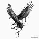 A raven unravelling into a ribbon of ink — эскиз тату (№1750188669_0, 17.06.2025 19:31) — Tatufoto.com