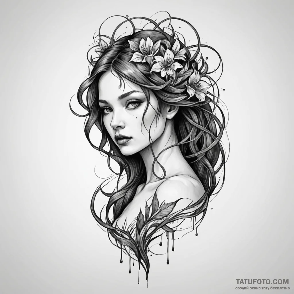 Blood, artistic tattoo sketch, on a clean whi... - эскиз тату (№1750191297_0, 17.06.2025 20:14) — Tatufoto.com