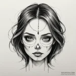 Portrait with hollow eyes, ink illustration f… — эскиз тату (№1750191364_0, 17.06.2025 20:16) — Tatufoto.com