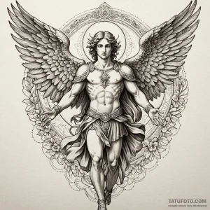 Archangel michael, tattoo drawing outline, on... - эскиз тату (№1750191492_0, 17.06.2025 20:18) — Tatufoto.com