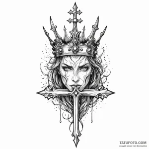 Feathered crown beneath iron sky, ink illustr... - эскиз тату (№1750191556_0, 17.06.2025 20:19) — Tatufoto.com
