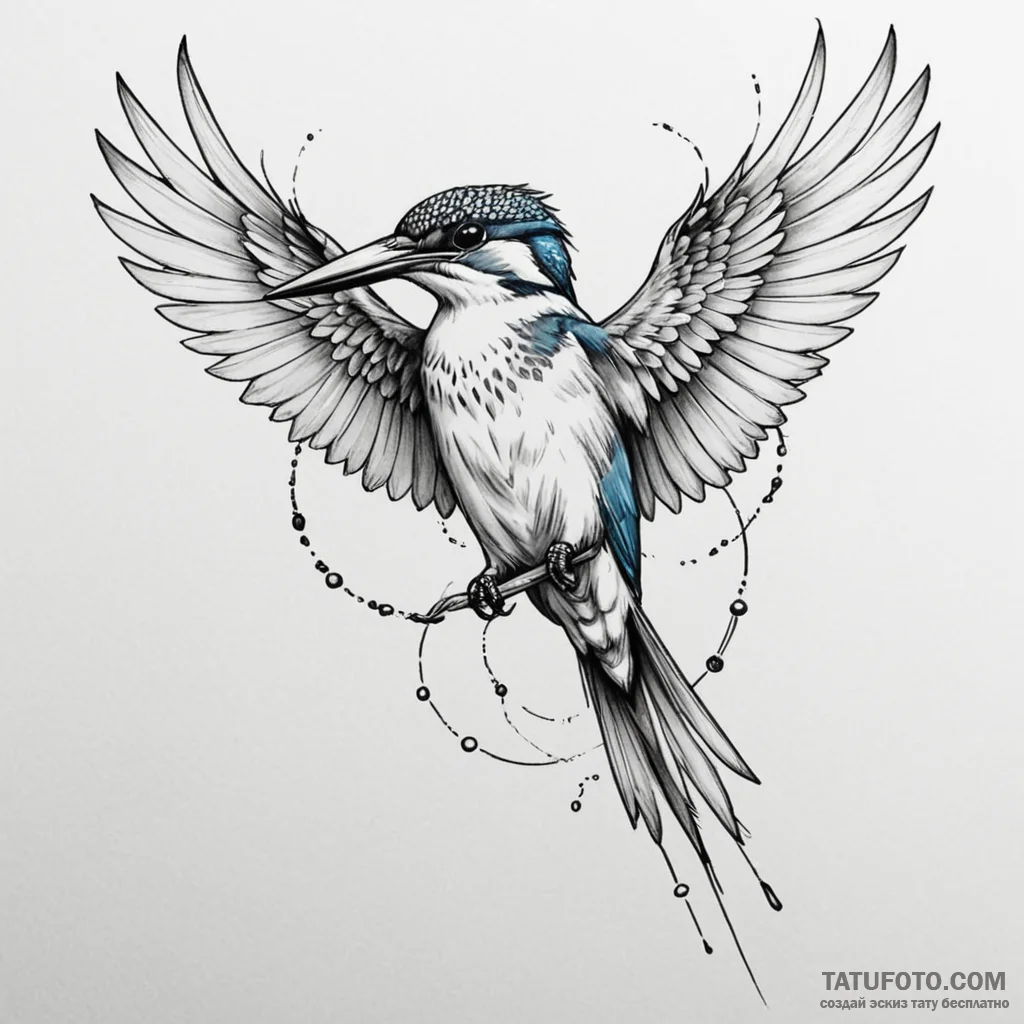 Kingfisher bird with runic wings, concept art... - эскиз тату (№1750192324_0, 17.06.2025 20:32) — Tatufoto.com