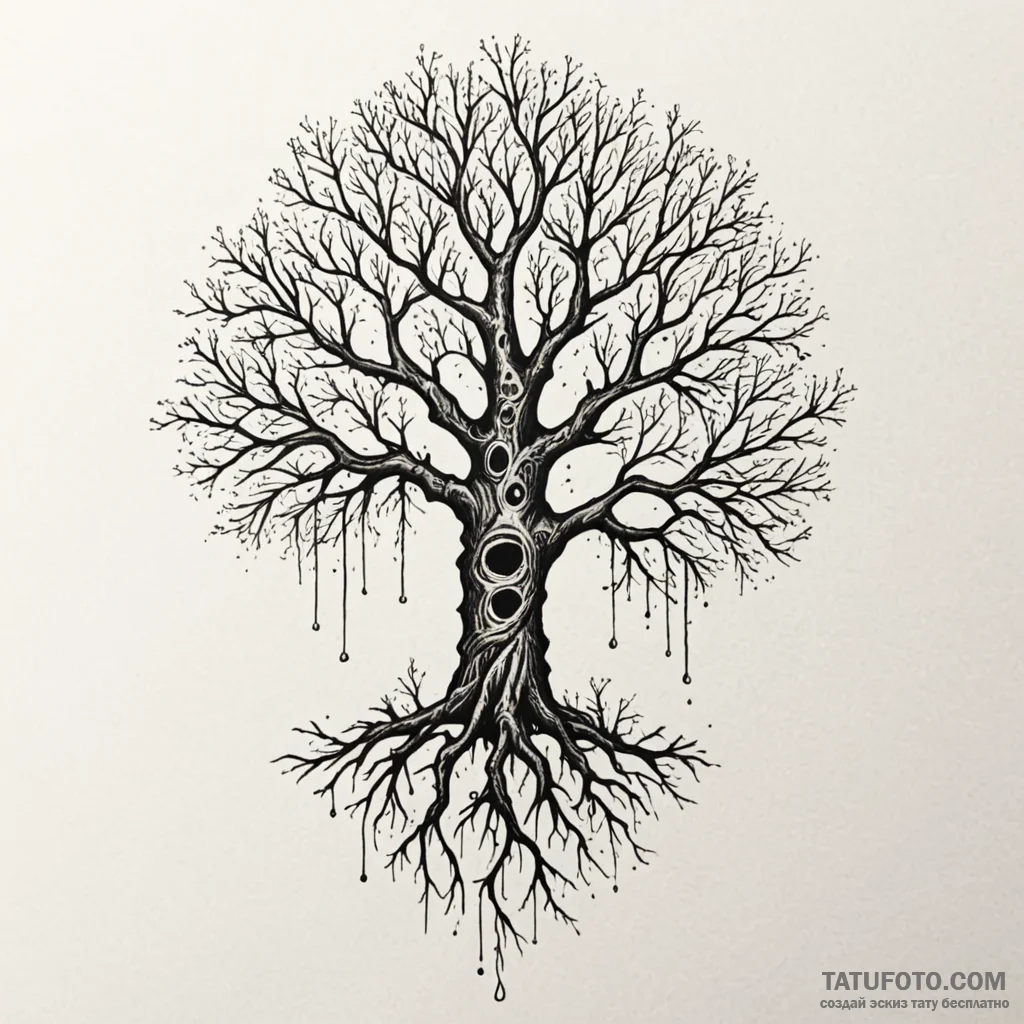 Corrupted tree with glowing veins, tattoo fla... - эскиз тату (№1750192452_0, 17.06.2025 20:34) — Tatufoto.com