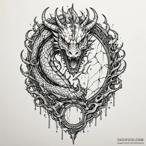 Dragon emerging from shattered mirror, tattoo... - эскиз тату (№1750192581_0, 17.06.2025 20:36) — Tatufoto.com