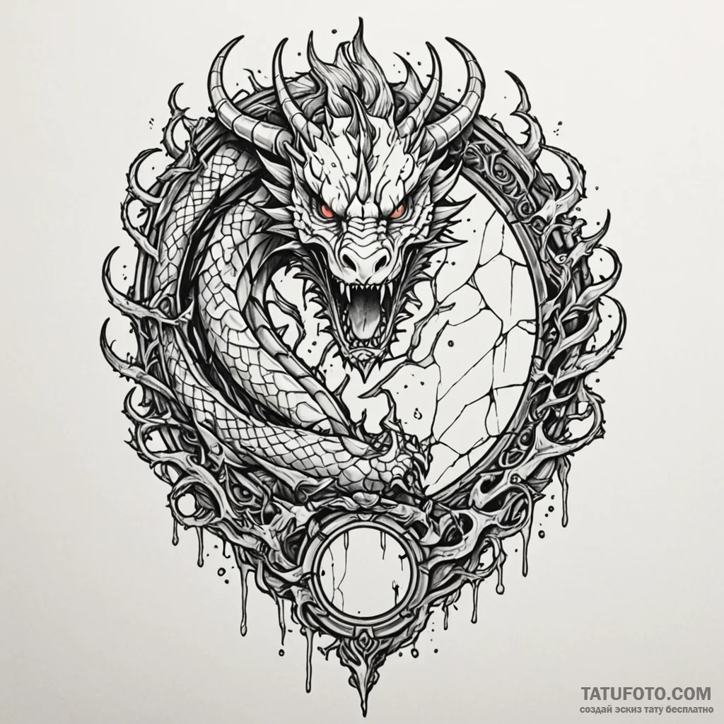 Dragon emerging from shattered mirror, tattoo... - эскиз тату (№1750192581_0, 17.06.2025 20:36) — Tatufoto.com