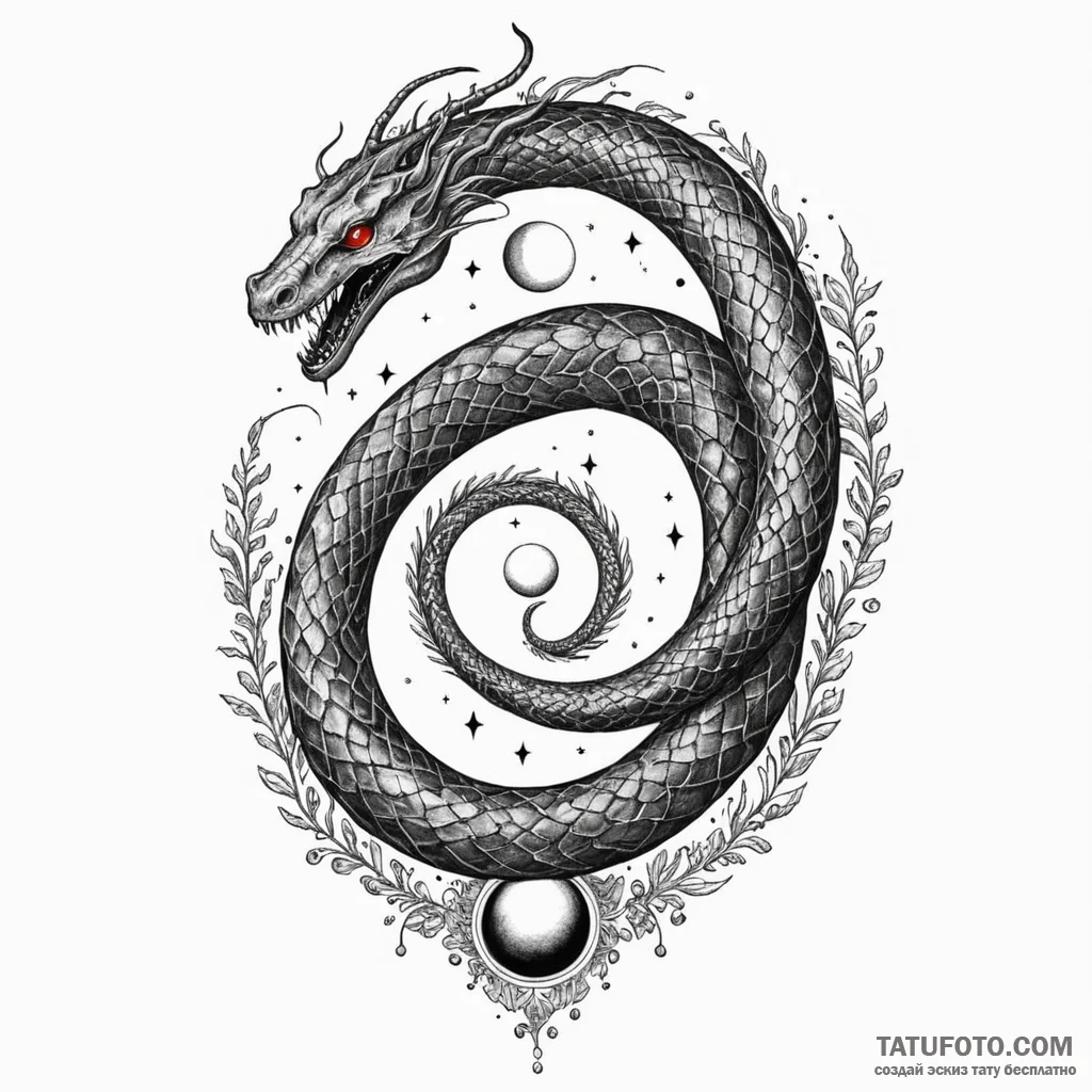 Onyx serpent beneath spectral moon, ink illus... - эскиз тату (№1750193353_0, 17.06.2025 20:49) — Tatufoto.com