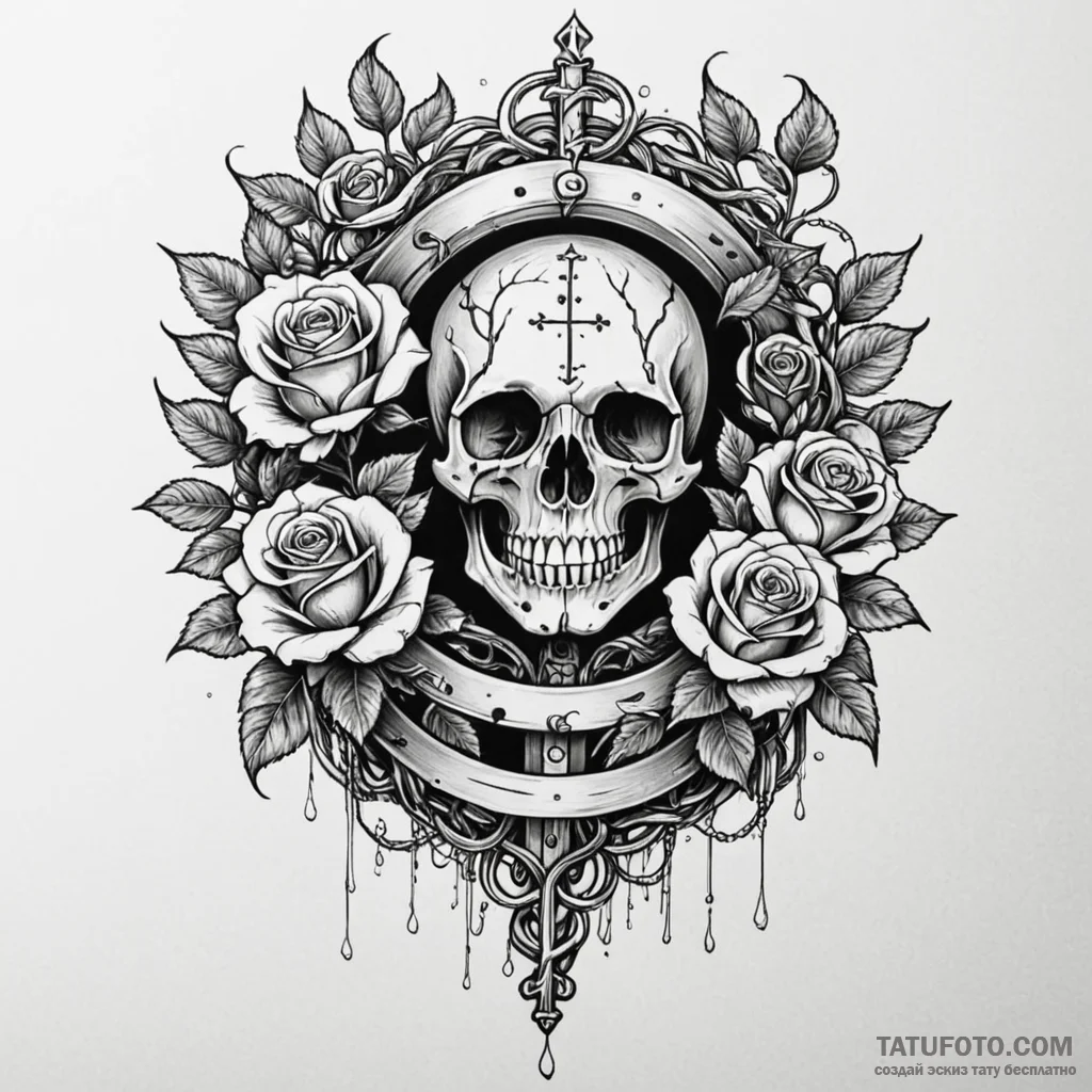 Ethereal chain crushing bone gate, ink illust... - эскиз тату (№1750194410_0, 17.06.2025 21:06) — Tatufoto.com