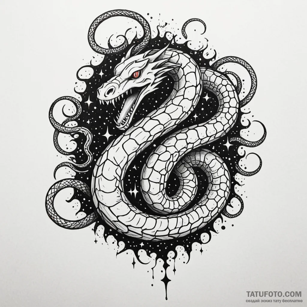 Hollow serpent devouring starlight, artistic... - эскиз тату (№1750196071_0, 17.06.2025 21:34) — Tatufoto.com