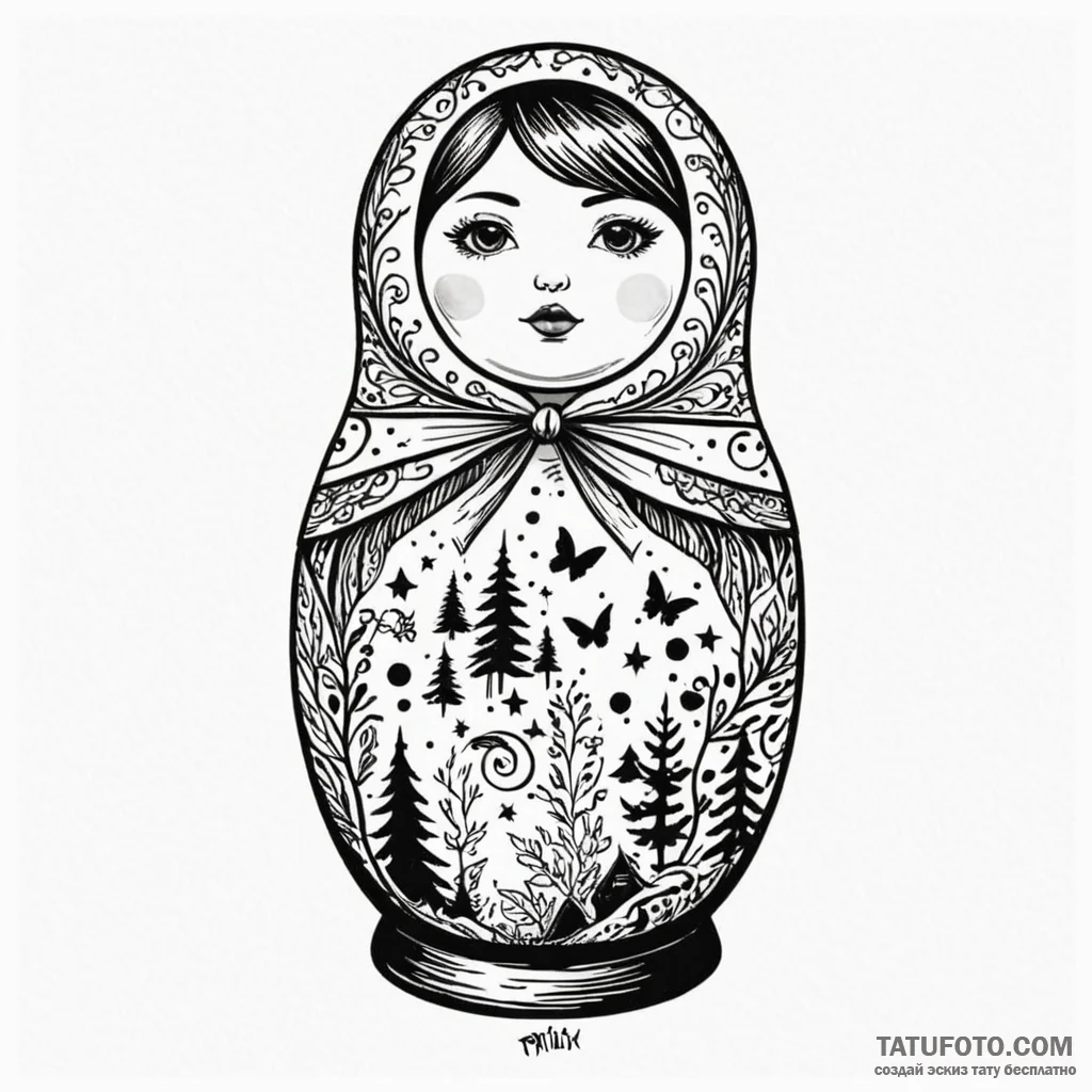 Russian nesting doll, painted with scenes fro... - эскиз тату (№1750196135_0, 17.06.2025 21:35) — Tatufoto.com