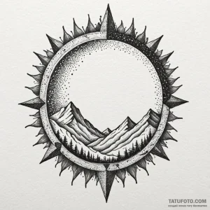 Eclipse swallowing the sun over a lone mounta... - эскиз тату (№1750196714_0, 17.06.2025 21:45) — Tatufoto.com