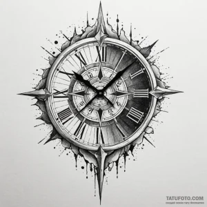 Ashen clock with shattered face, tattoo sketc... - эскиз тату (№1750196778_0, 17.06.2025 21:46) — Tatufoto.com