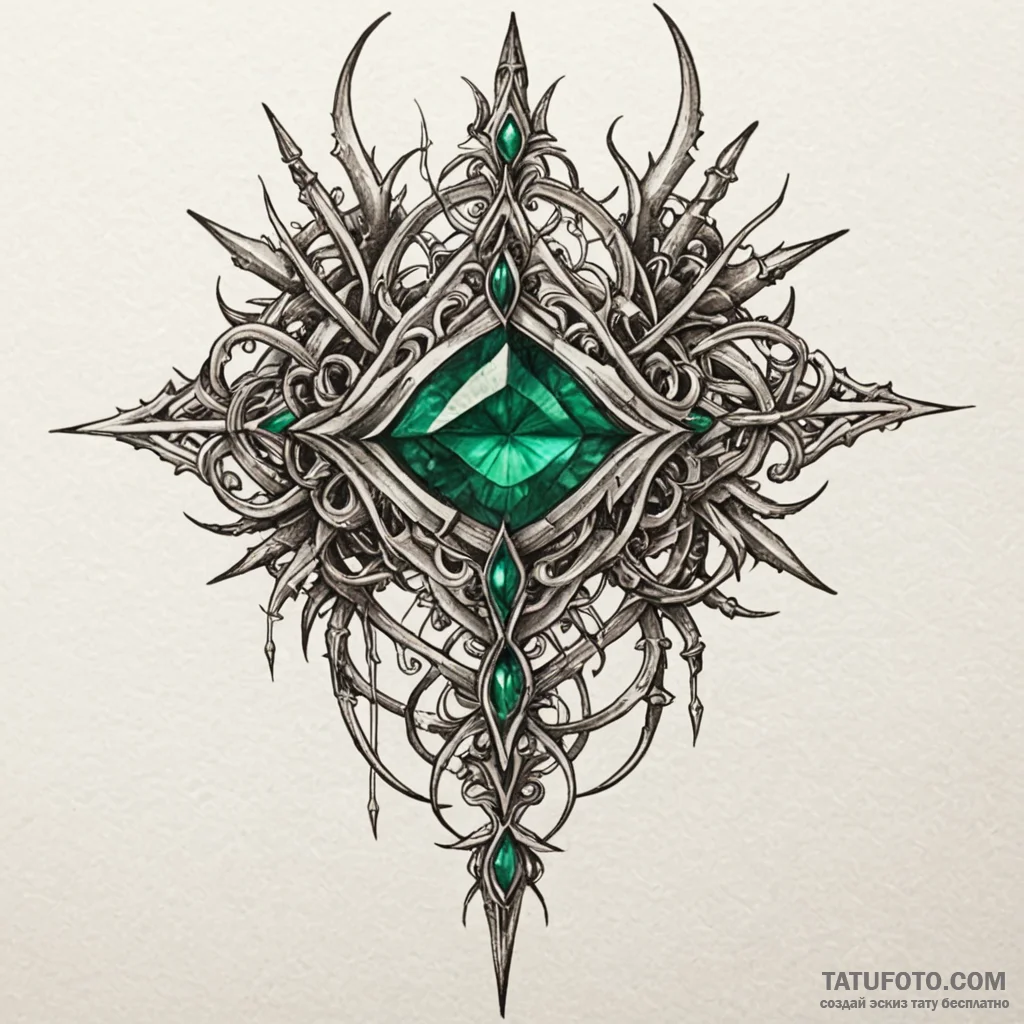 Emerald blade crowned with thorns, tattoo lin... - эскиз тату (№1750196842_0, 17.06.2025 21:47) — Tatufoto.com