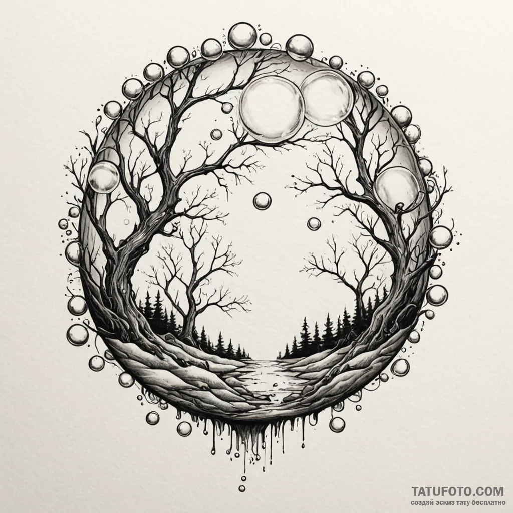A whimsical bubble stream, continuous,, artis... - эскиз тату (№1750197161_0, 17.06.2025 21:52) — Tatufoto.com