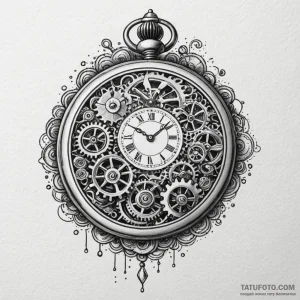 An antique pocket watch with visible intricat... - эскиз тату (№1750197614_0, 17.06.2025 22:00) — Tatufoto.com