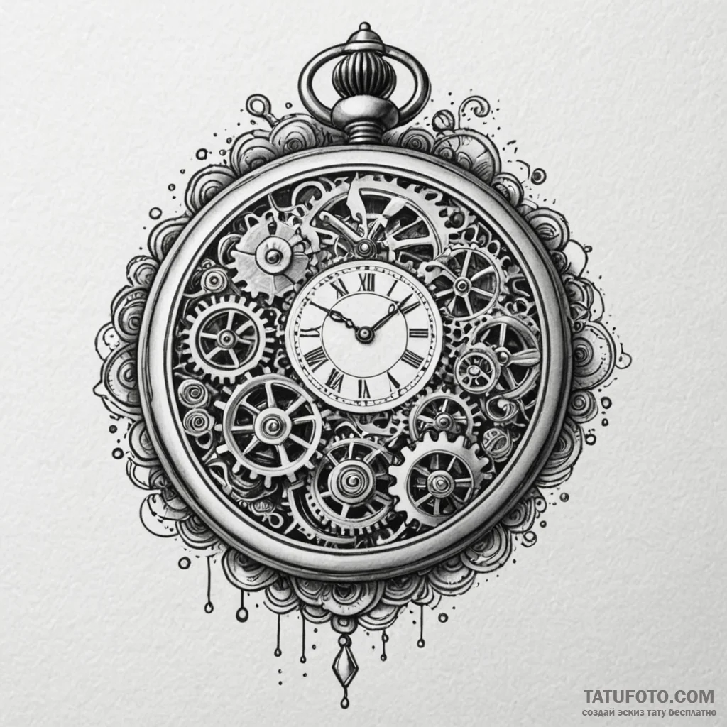 An antique pocket watch with visible intricat... - эскиз тату (№1750197614_0, 17.06.2025 22:00) — Tatufoto.com