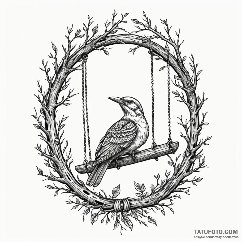 Empty bird swing swaying in a dead forest, ta... - эскиз тату (№1750197742_0, 17.06.2025 22:02) — Tatufoto.com