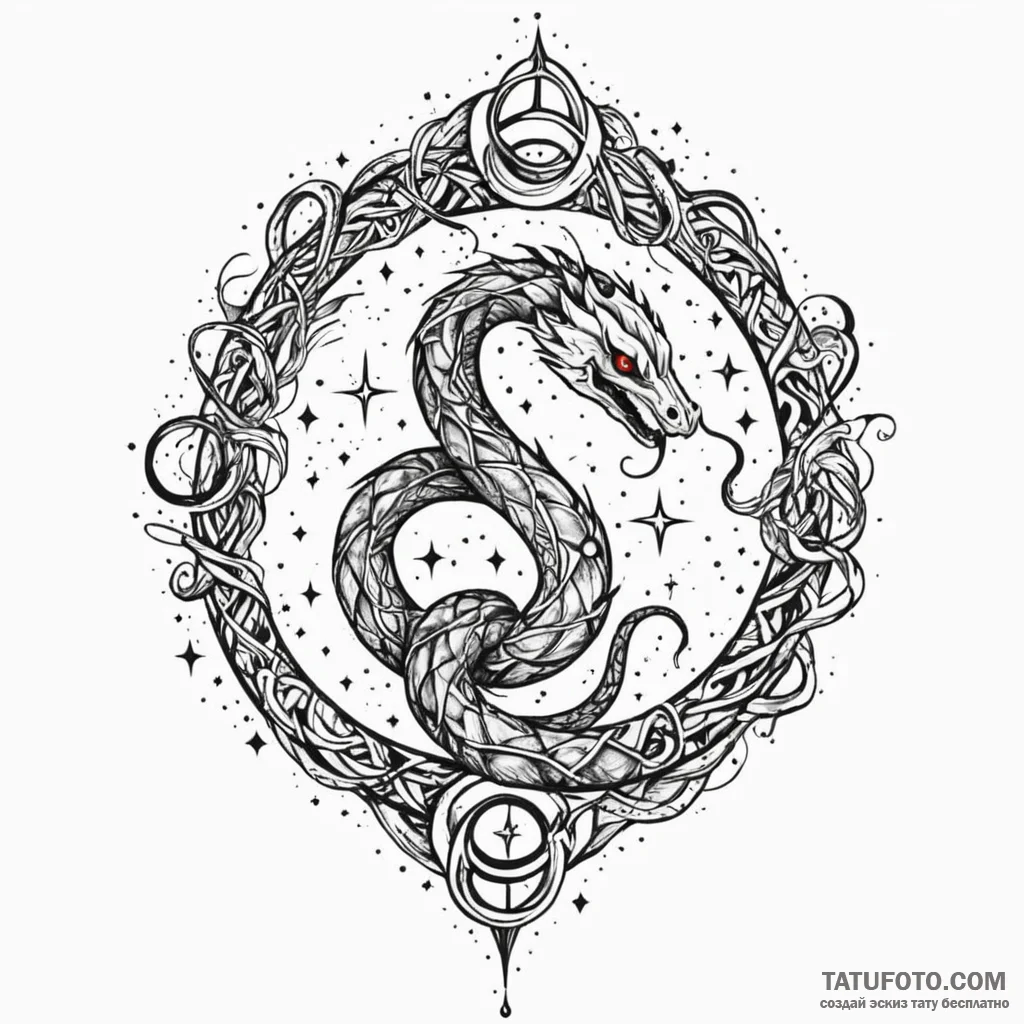 Nether serpent weaving through stars, tattoo... - эскиз тату (№1750197934_0, 17.06.2025 22:05) — Tatufoto.com