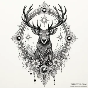 Astral stag crowned with cosmos, artistic tat... - эскиз тату (№1750198383_0, 17.06.2025 22:13) — Tatufoto.com