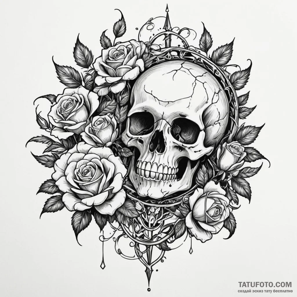 Treasure vines gripping bone relic, tattoo fl... - эскиз тату (№1750198447_0, 17.06.2025 22:14) — Tatufoto.com