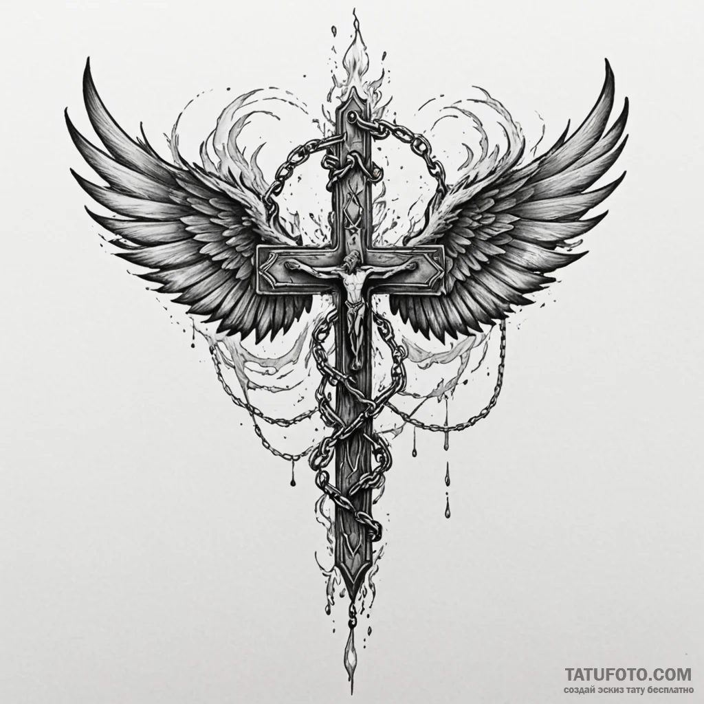 Burning wings chained to ice, concept art for... - эскиз тату (№1750198511_0, 17.06.2025 22:15) — Tatufoto.com