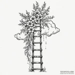 Ladder of flowers reaching up to a cloud, ink… — эскиз тату (№1750198660_0, 17.06.2025 22:17) — Tatufoto.com