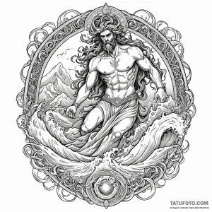 Poseidon, wrathful, commanding a tsunami, tat... - эскиз тату (№1750198920_0, 17.06.2025 22:22) — Tatufoto.com