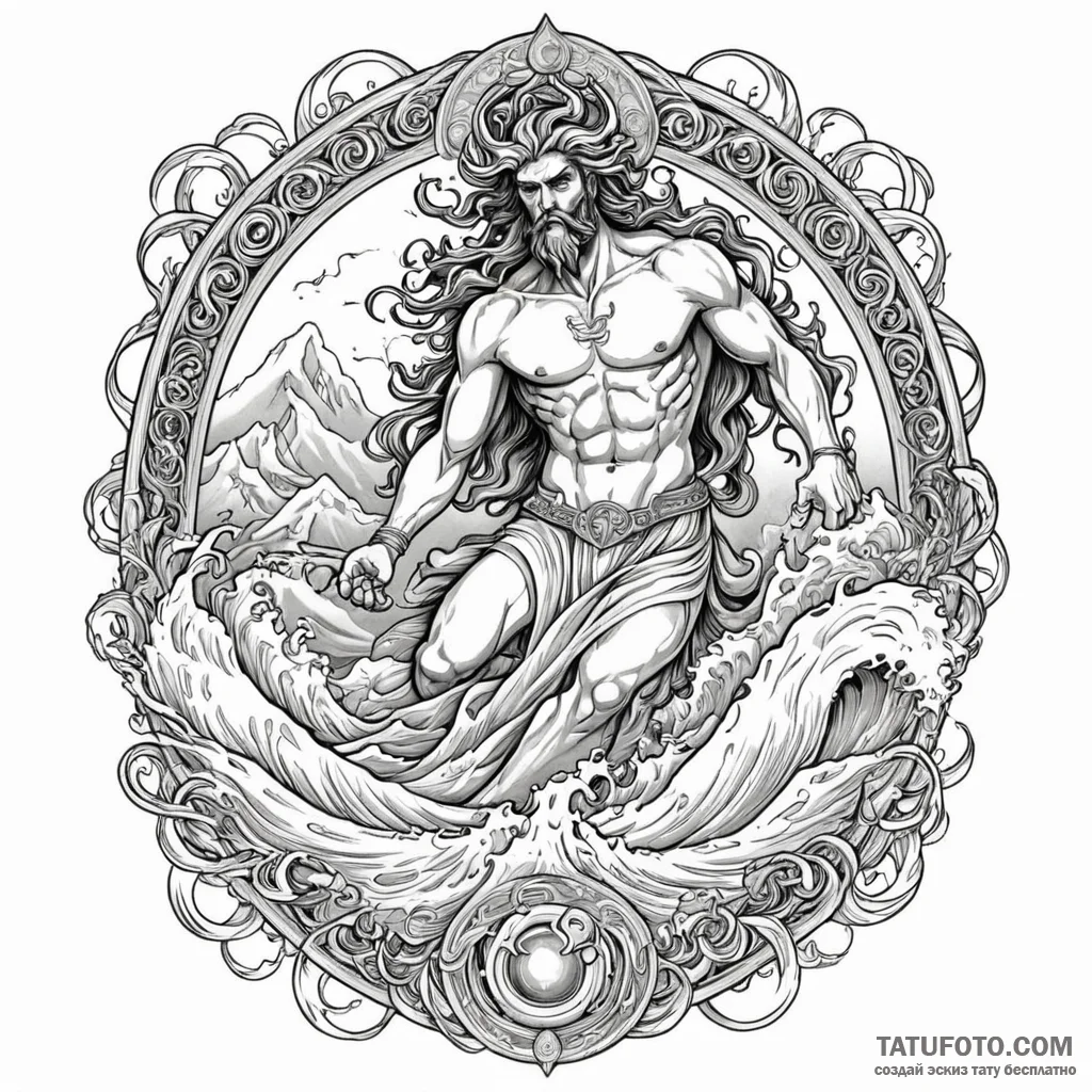 Poseidon, wrathful, commanding a tsunami, tat... - эскиз тату (№1750198920_0, 17.06.2025 22:22) — Tatufoto.com