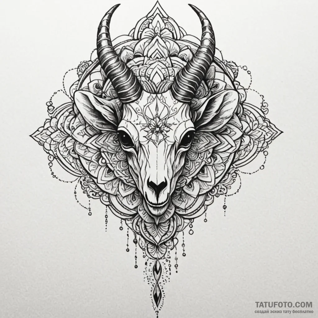 Goat skull, tattoo drawing outline, highly de... - эскиз тату (№1750199437_0, 17.06.2025 22:30) — Tatufoto.com