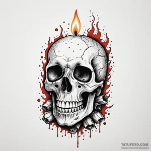 Candle with flame shaped like skull, ink illu... - эскиз тату (№1750199500_0, 17.06.2025 22:31) — Tatufoto.com