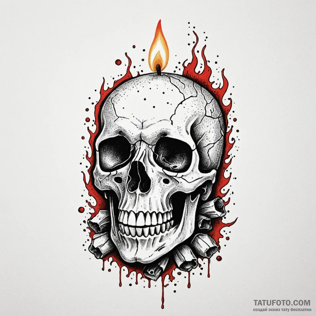 Candle with flame shaped like skull, ink illu... - эскиз тату (№1750199500_0, 17.06.2025 22:31) — Tatufoto.com