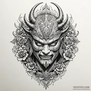 Shogun's war mask (men-yoroi), fearsome and o... - эскиз тату (№1750199565_0, 17.06.2025 22:32) — Tatufoto.com