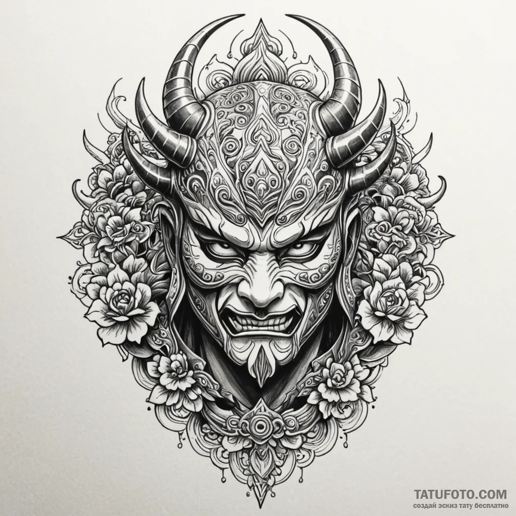 Shogun's war mask (men-yoroi), fearsome and o... - эскиз тату (№1750199565_0, 17.06.2025 22:32) — Tatufoto.com