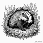 A curious badger peeking from its burrow, woo… — эскиз тату (№1750199760_0, 17.06.2025 22:36) — Tatufoto.com