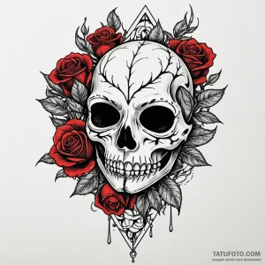 Engraved rose beneath bone mask, tattoo flash... - эскиз тату (№1750199824_0, 17.06.2025 22:37) — Tatufoto.com