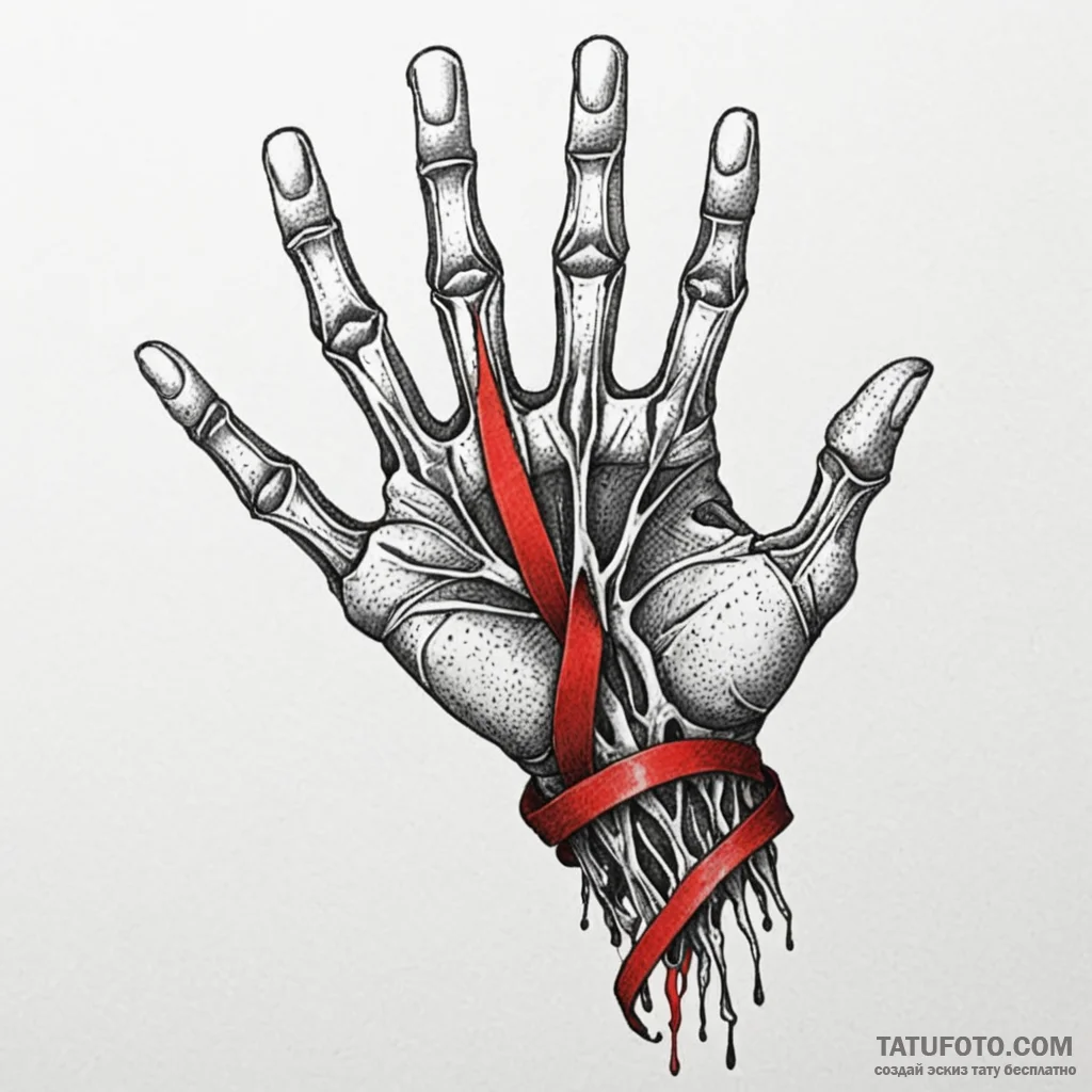 Ribbon tangled in skeletal hand, tattoo sketc... - эскиз тату (№1750200527_0, 17.06.2025 22:48) — Tatufoto.com