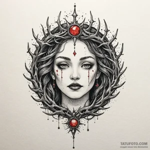 Moon crown entwined with thorns, tattoo line... - эскиз тату (№1750200592_0, 17.06.2025 22:49) — Tatufoto.com