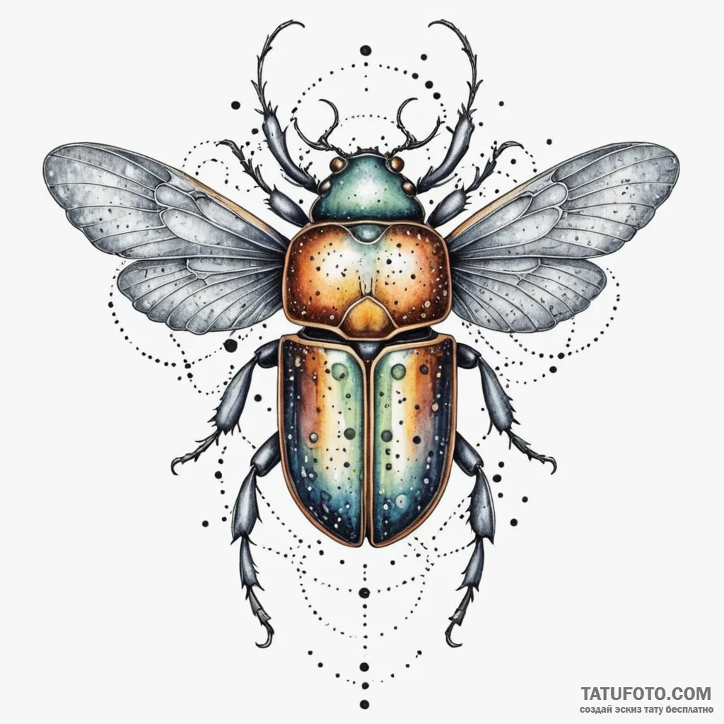 Beetle with mechanical wings, tattoo drawing... - эскиз тату (№1750201296_0, 17.06.2025 23:01) — Tatufoto.com