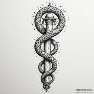 Broken greek column with a serpent coiled aro... - эскиз тату (№1750201425_0, 17.06.2025 23:03) — Tatufoto.com