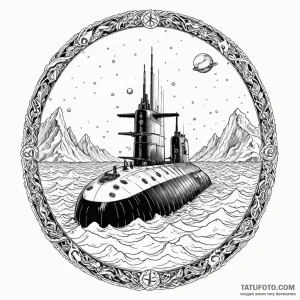 Nuclear submarine surfacing, breaking through... - эскиз тату (№1750202203_0, 17.06.2025 23:16) — Tatufoto.com