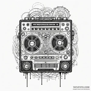 Tape recorder, artistic tattoo sketch, black... - эскиз тату (№1750203185_0, 17.06.2025 23:33) — Tatufoto.com