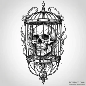 Quill trapped in bone cage, tattoo sketch des... - эскиз тату (№1750203445_0, 17.06.2025 23:37) — Tatufoto.com