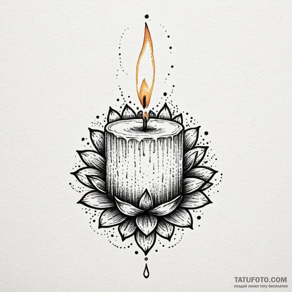 Candle, ink illustration for tattoo, dotwork... - эскиз тату (№1750204029_0, 17.06.2025 23:47) — Tatufoto.com